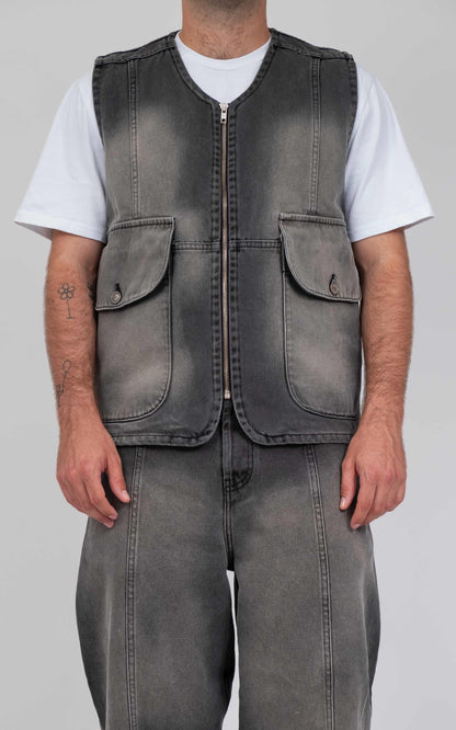 LE GILET DENIM NOIR USED