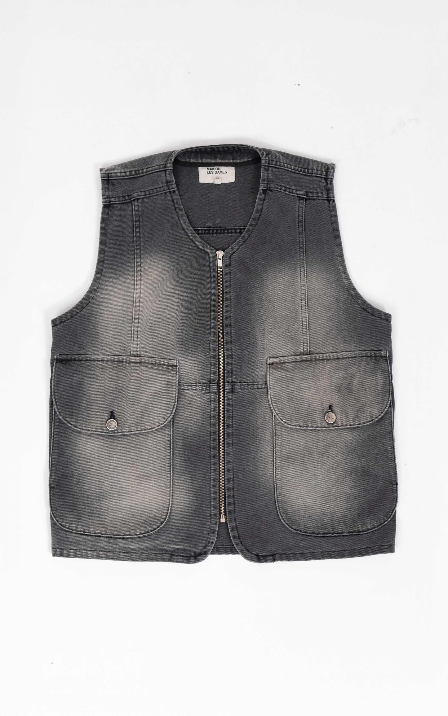 LE GILET DENIM NOIR USED